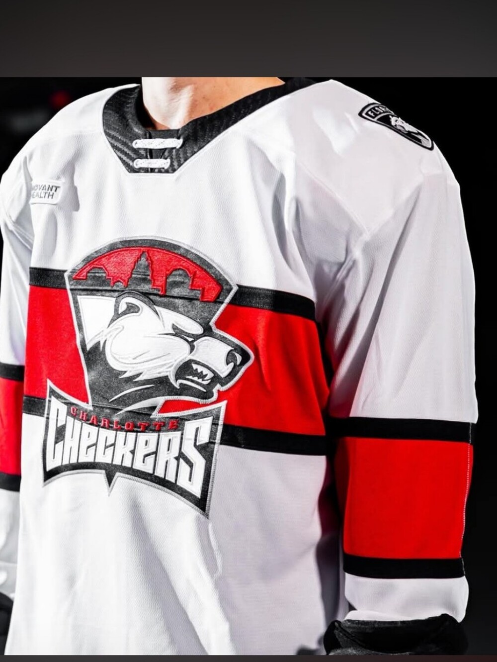 CCM White, Red & Black Charlotte Checkers Hockey Jersey Sz S/P